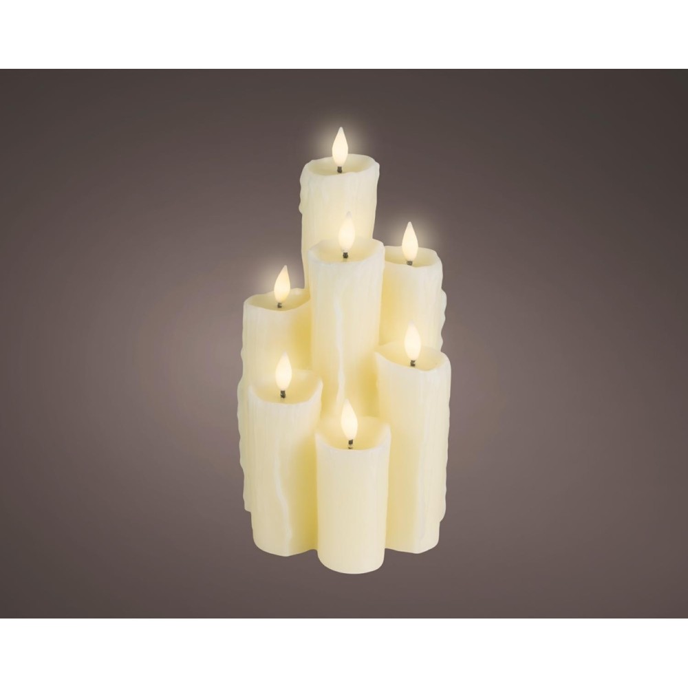 CANDELE CERA CON LED SET 7 BIANCO H.27.5